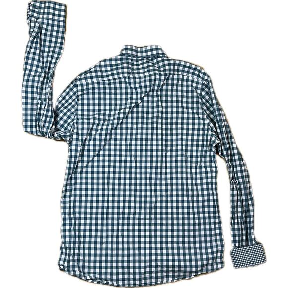 H&M Teal Green & White Gingham Check Long Sleeve Button Down Shirt Mens Medium - Picture 5 of 8